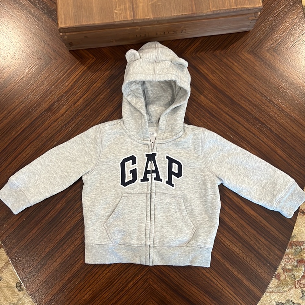 Baby Gap Logo Zip Up Hoodie Sweatshirt Gray 12-18 Months